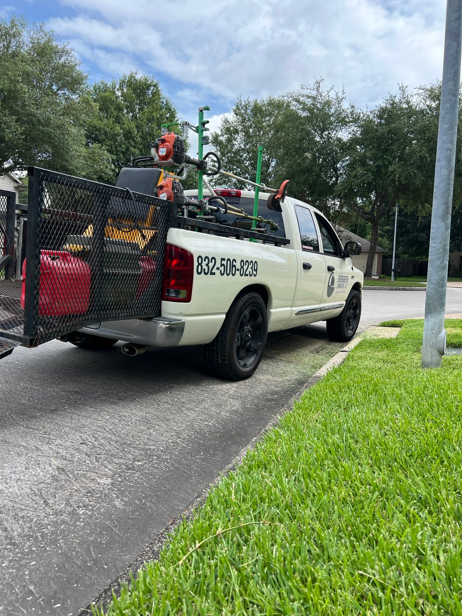 Professional lawn care maintenance truck ready to service