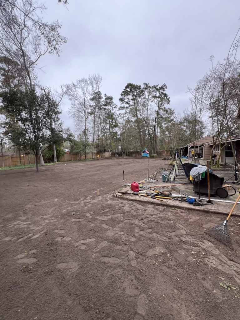 Backyard in kingwood prepped and ready for sod installation