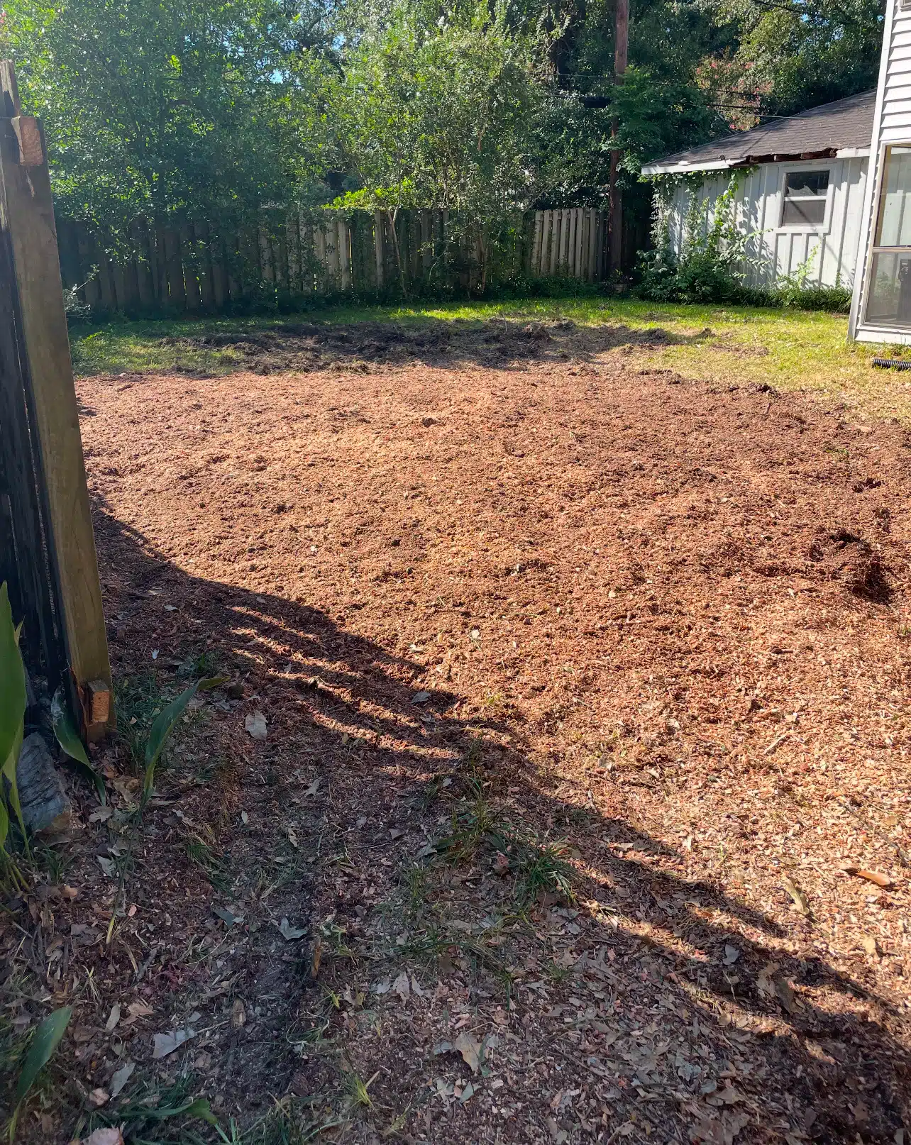 Stump grinding service completed, with the stump fully removed and the area left clean and level for a polished finish.