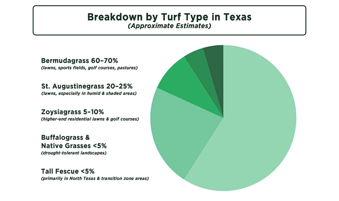 Pie chart showing popularity of each grass type in texas as a whole