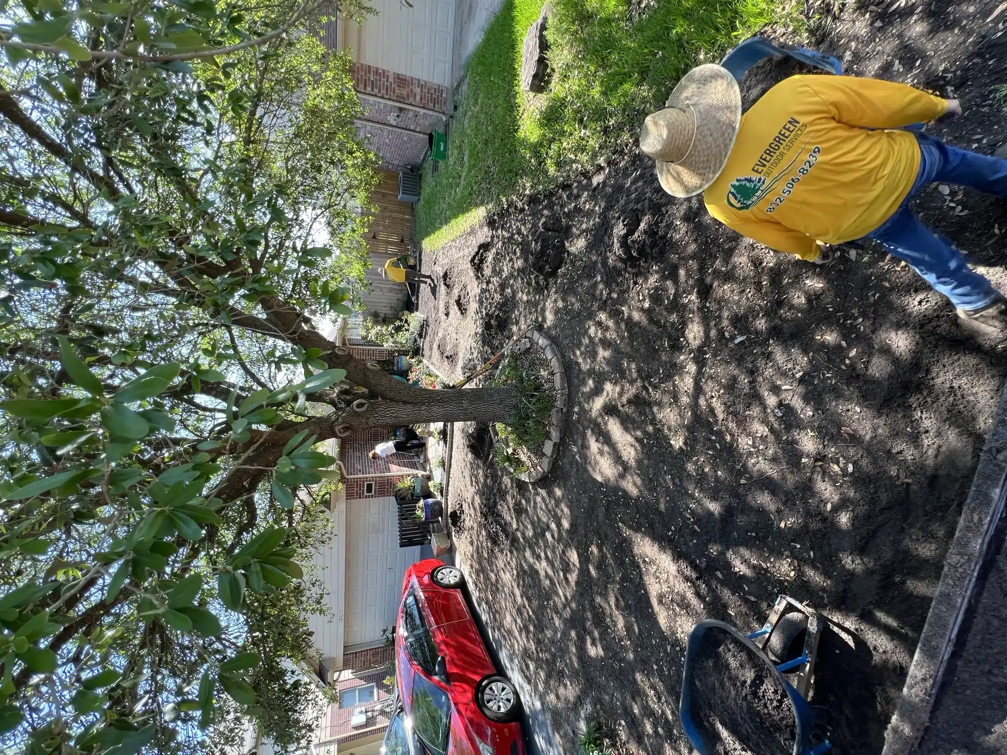 Completed sod installation on a Houston front lawn