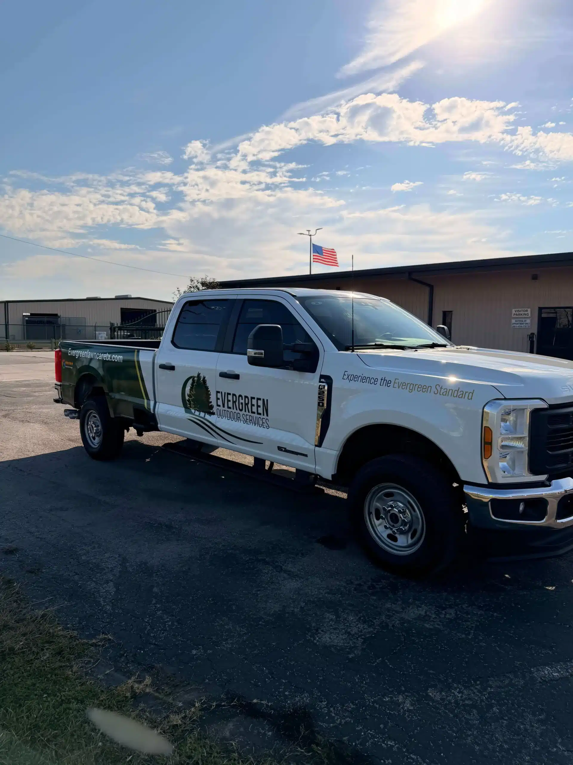 Commercial lawn maintenance truck and trailer